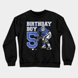 Kids 5 Year Old Ice Hockey Themed Birthday Party 5Th Boy Crewneck Sweatshirt